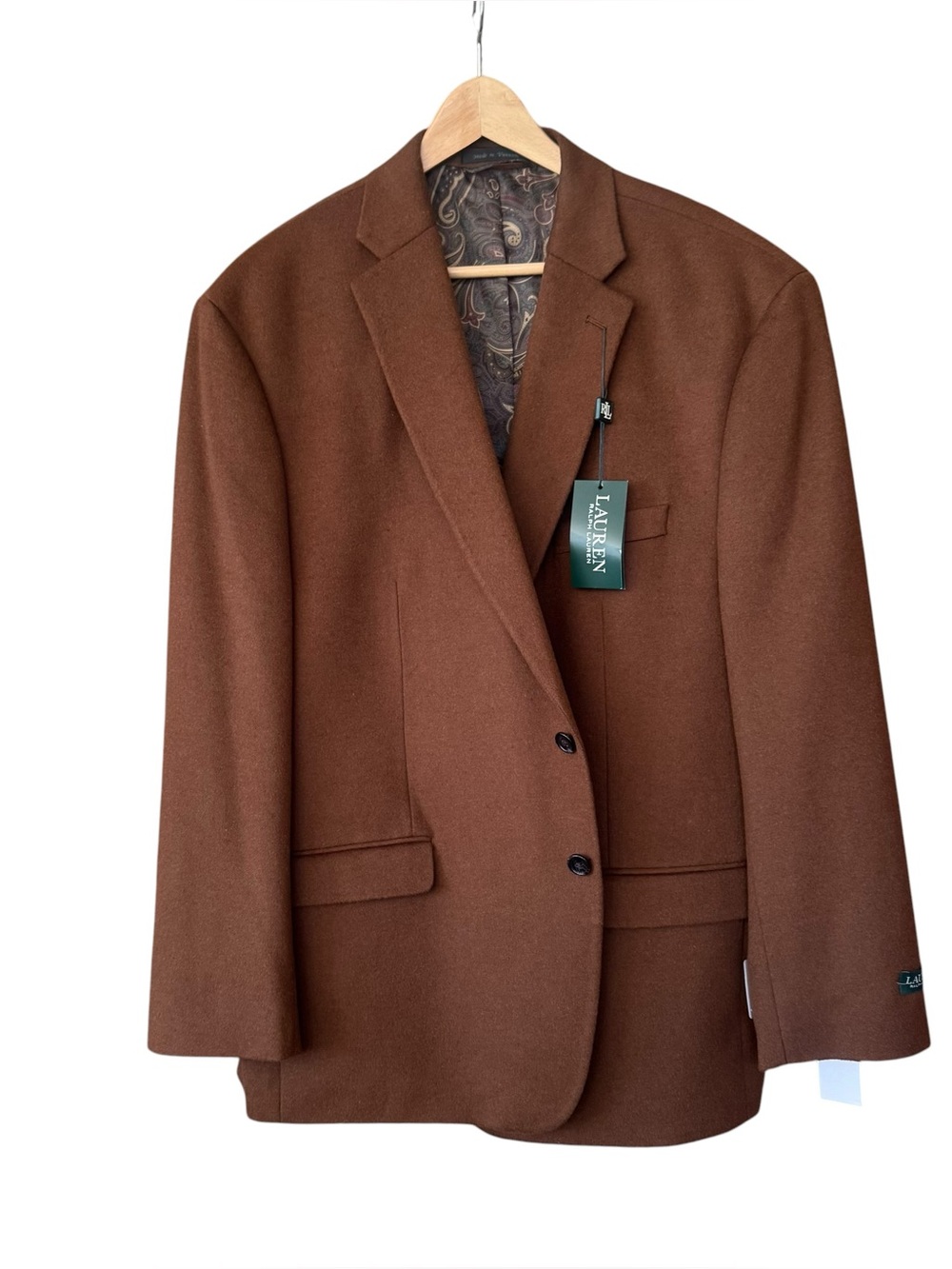 NWT Lauren Ralph Lauren Vicuna Brown Wool Cashmere Silk Sport Coat Jacket 50 R